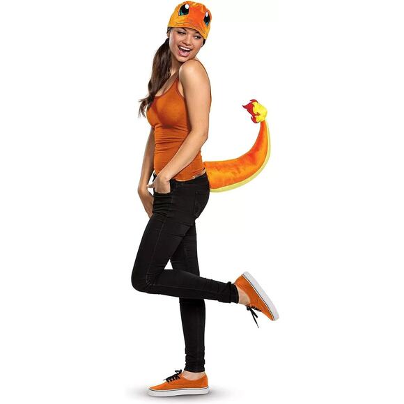 Pokemon Charmander Costume 14+ Fancy Dress Up Halloween Cosplay Kit TAIL + HAT - Picture 1 of 7